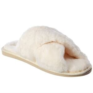 NWT Casa Clara Ava White Criss Cross Faux Fur Slipper size Medium (38-39)